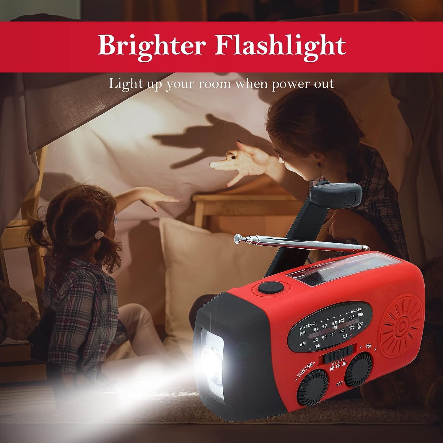 Emergency Hand Crank Self Powered AM/FM NOAA Solar Weather Radio 4000 MAh Portable Power Bank with LED Flashlight for Smartphone